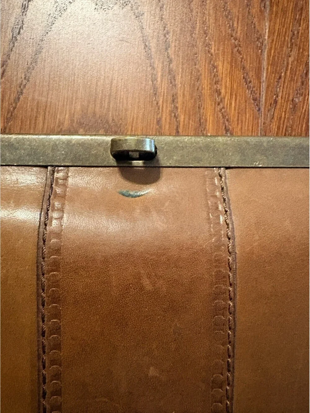 Fossil Leather Frame Clutch Wallet Brown Brass Vintage